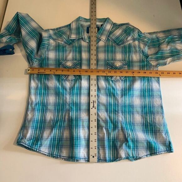 Panhandle Shirt Womens XL Extra Large Western Yoke Pearl Snap Tab Sleeve Top - Picture 7 of 11